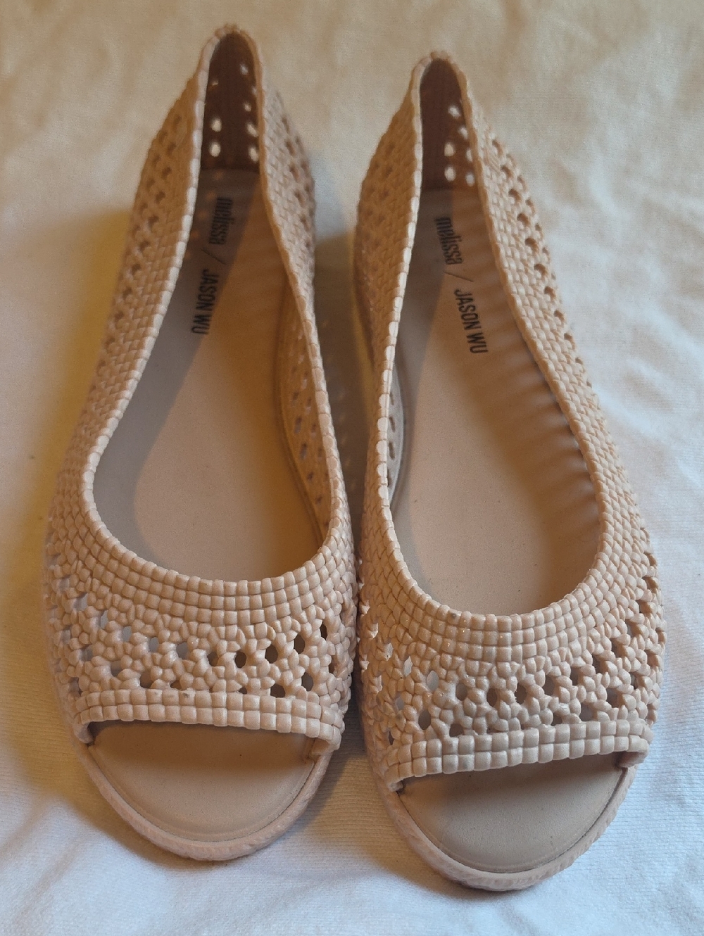 Jason Wu Beige Woven Peep-Toe Flats